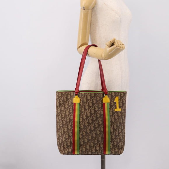 Christian Dior Trotter Canvas Tote Bag PVC Beige Silver Auth ka5591V