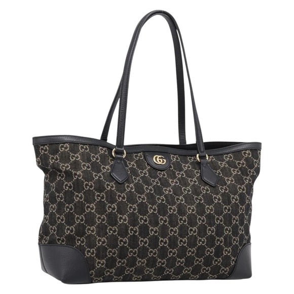 GUCCI GG Supreme Tote Bag Black Gold 631685 Auth ka5593M