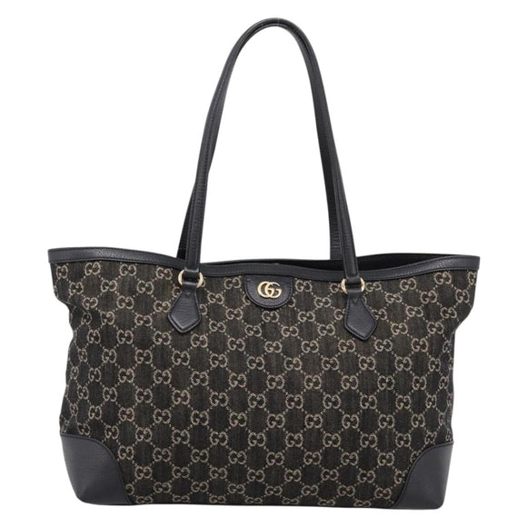 GUCCI GG Supreme Tote Bag Black Gold 631685 Auth ka5593M