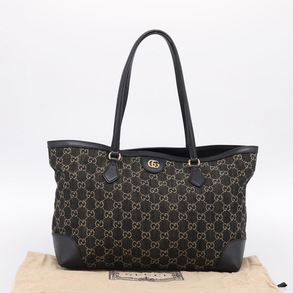 GUCCI GG Supreme Tote Bag Black Gold 631685 Auth ka5593M