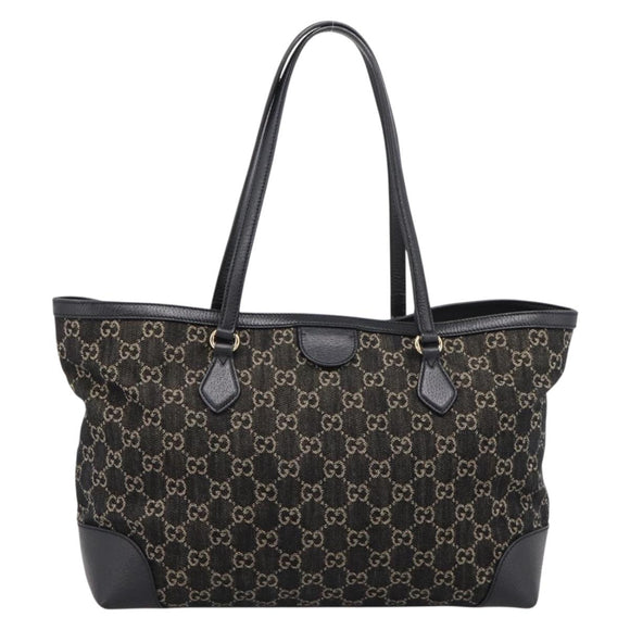 GUCCI GG Supreme Tote Bag Black Gold 631685 Auth ka5593M