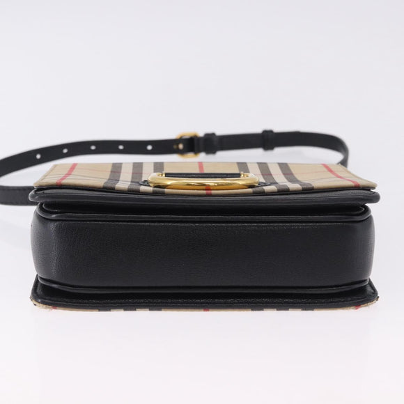 BURBERRY Nova Check Shoulder Bag Canvas Beige Gold Auth ka5594
