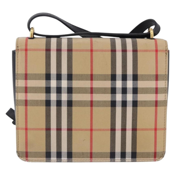 BURBERRY Nova Check Shoulder Bag Canvas Beige Gold Auth ka5594