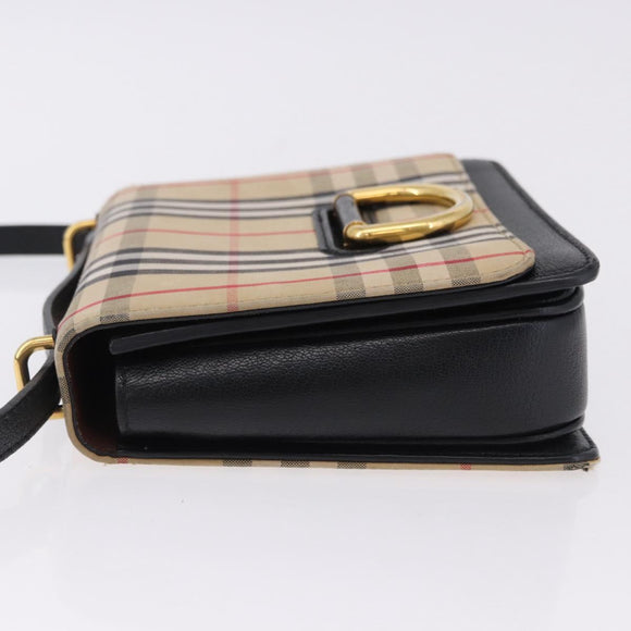 BURBERRY Nova Check Shoulder Bag Canvas Beige Gold Auth ka5594