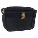 Salvatore Ferragamo Vala Shoulder Bag Suede Navy Gold Auth ka5596-1