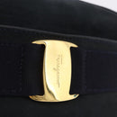 Salvatore Ferragamo Vala Shoulder Bag Suede Navy Gold Auth ka5596-14