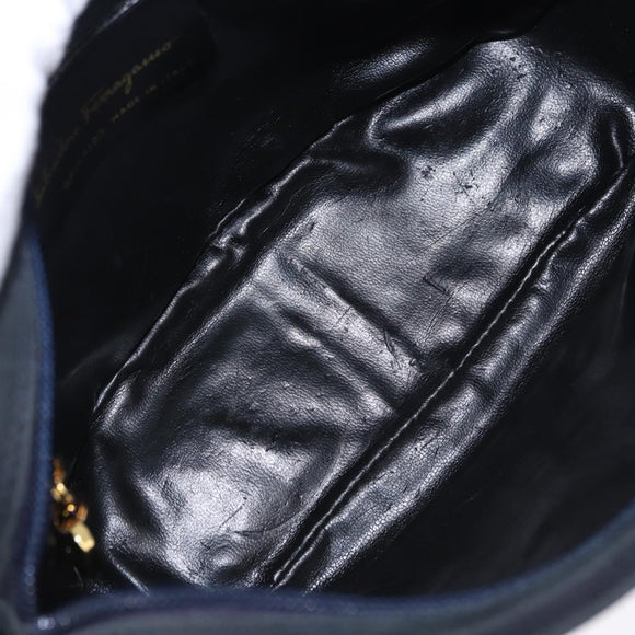 Salvatore Ferragamo Vala Shoulder Bag Suede Navy Gold Auth ka5596