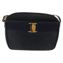 Salvatore Ferragamo Vala Shoulder Bag Suede Navy Gold Auth ka5596-2