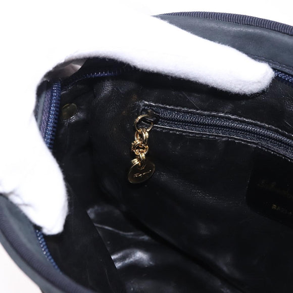Salvatore Ferragamo Vala Shoulder Bag Suede Navy Gold Auth ka5596