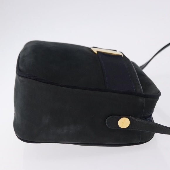 Salvatore Ferragamo Vala Shoulder Bag Suede Navy Gold Auth ka5596