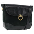 Salvatore Ferragamo Gancini Bag Leather embossed Green Gold Auth ka5598A-1