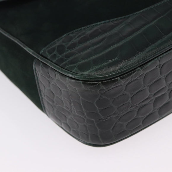 Salvatore Ferragamo Gancini Bag Leather embossed Green Gold Auth ka5598A