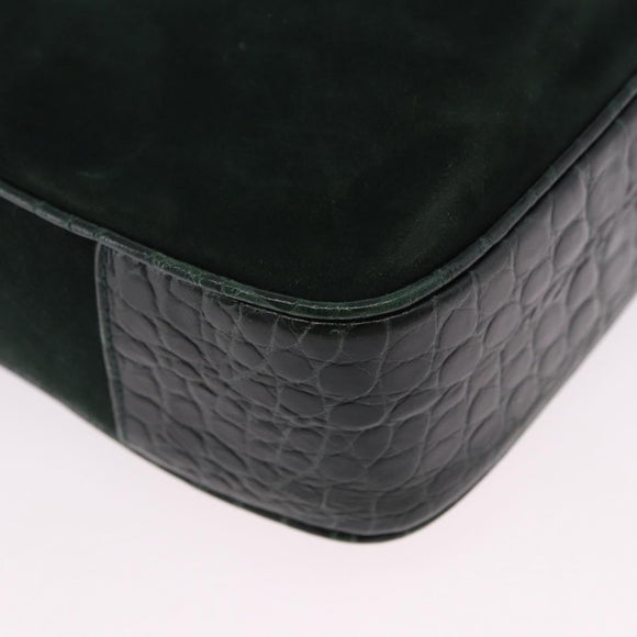 Salvatore Ferragamo Gancini Bag Leather embossed Green Gold Auth ka5598A