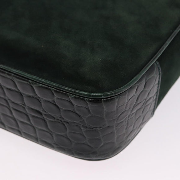 Salvatore Ferragamo Gancini Bag Leather embossed Green Gold Auth ka5598A
