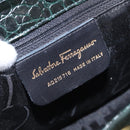 Salvatore Ferragamo Gancini Bag Leather embossed Green Gold Auth ka5598A-12