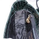 Salvatore Ferragamo Gancini Bag Leather embossed Green Gold Auth ka5598A-19