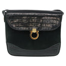 Salvatore Ferragamo Gancini Bag Leather embossed Green Gold Auth ka5598A-13