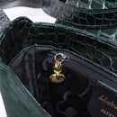 Salvatore Ferragamo Gancini Bag Leather embossed Green Gold Auth ka5598A-20