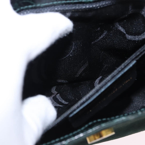 Salvatore Ferragamo Gancini Bag Leather embossed Green Gold Auth ka5598A