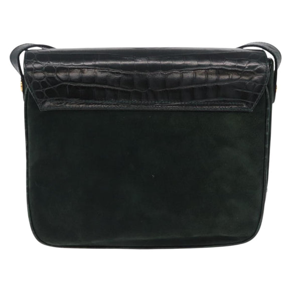 Salvatore Ferragamo Gancini Bag Leather embossed Green Gold Auth ka5598A