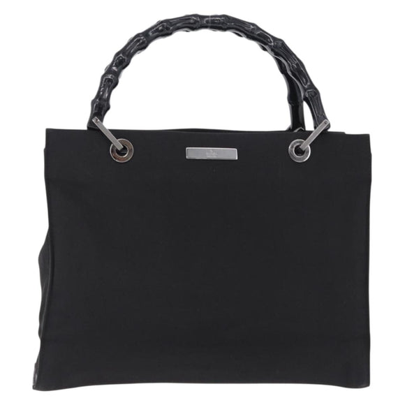 GUCCI Bamboo Tote Bag Canvas Black Silver 002 1016 Auth ka5599