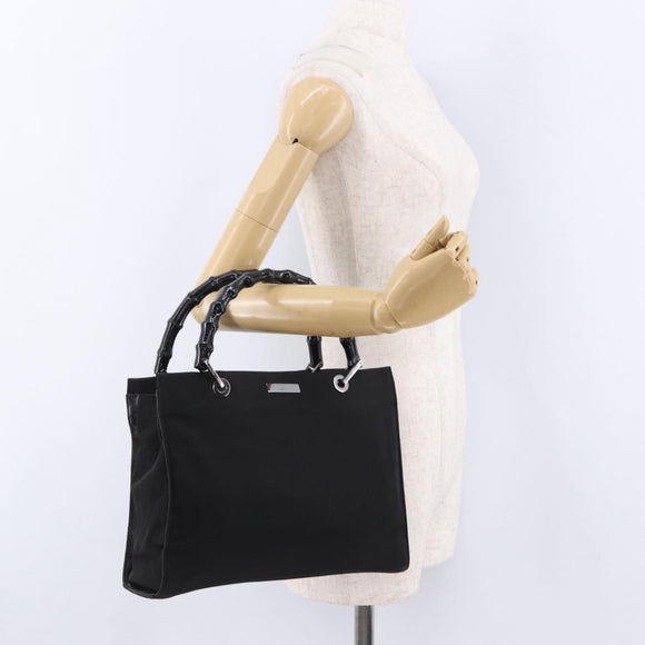 GUCCI Bamboo Tote Bag Canvas Black Silver 002 1016 Auth ka5599