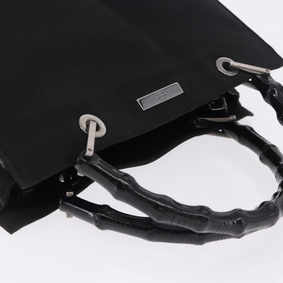 GUCCI Bamboo Tote Bag Canvas Black Silver 002 1016 Auth ka5599