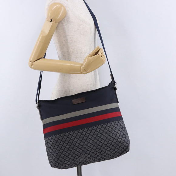 GUCCI Sherry Line Shoulder Bag Nylon Navy Silver 270410 Auth ka5604A