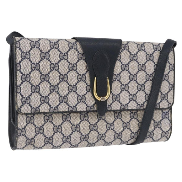 GUCCI GG Supreme Shoulder Bag PVC Navy Gold 94 02 050 Auth ka5606