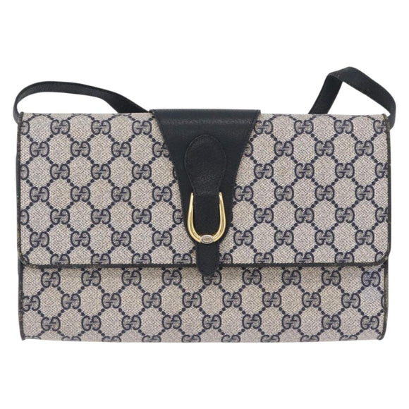 GUCCI GG Supreme Shoulder Bag PVC Navy Gold 94 02 050 Auth ka5606
