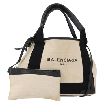 BALENCIAGA Hand Bag Canvas Beige Black Auth ka561