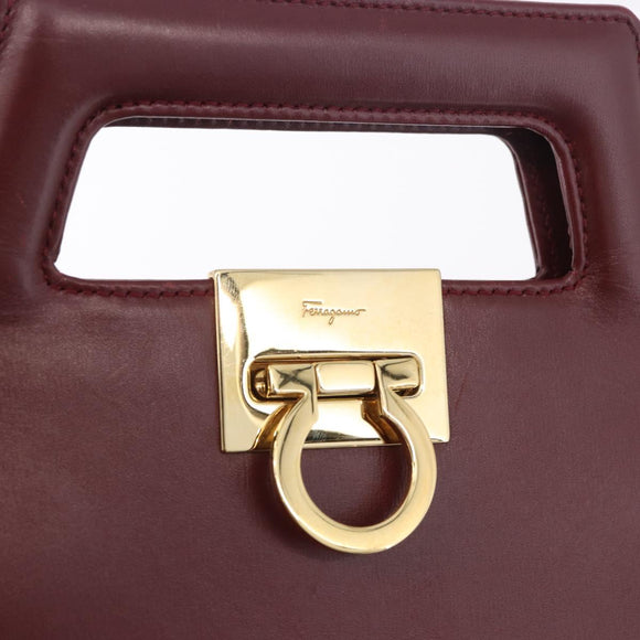 Salvatore Ferragamo Gancini Backpack Leather Bordeaux Gold Auth ka5613A