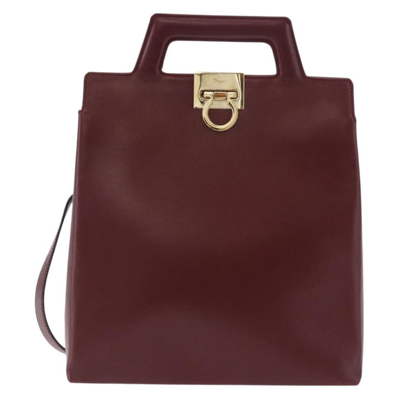 Salvatore Ferragamo Gancini Backpack Leather Bordeaux Gold Auth ka5613A