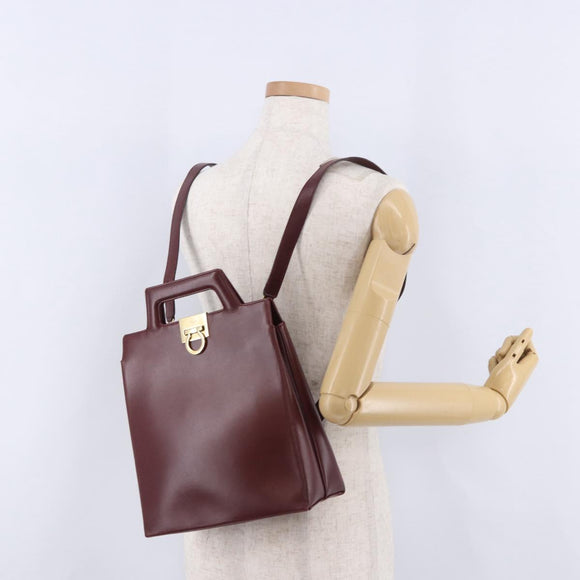 Salvatore Ferragamo Gancini Backpack Leather Bordeaux Gold Auth ka5613A