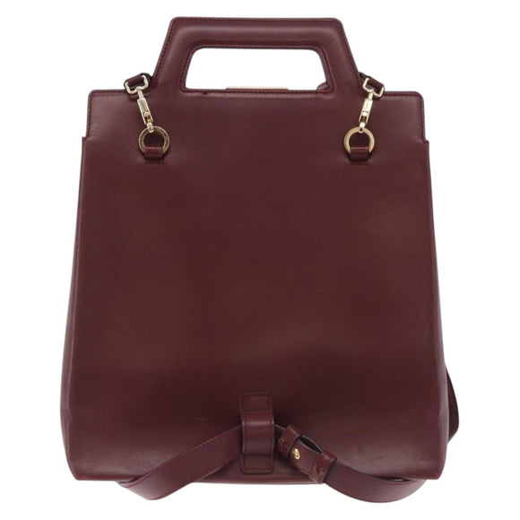 Salvatore Ferragamo Gancini Backpack Leather Bordeaux Gold Auth ka5613A