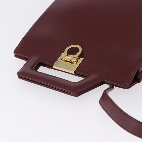 Salvatore Ferragamo Gancini Backpack Leather Bordeaux Gold Auth ka5613A