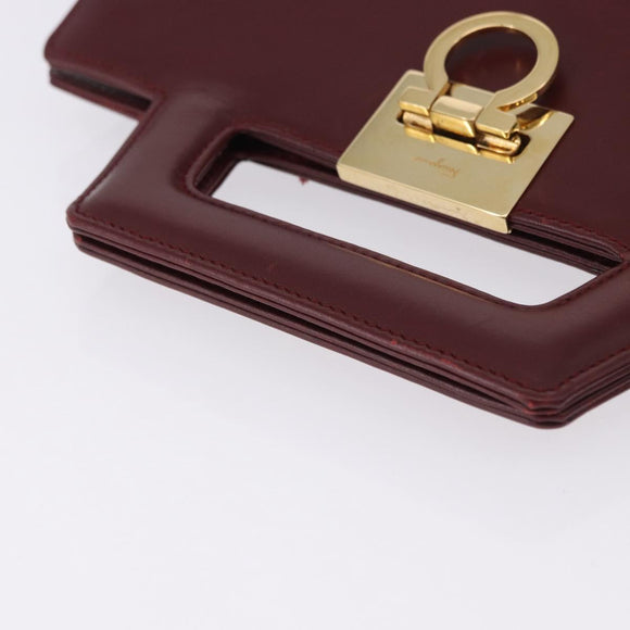 Salvatore Ferragamo Gancini Backpack Leather Bordeaux Gold Auth ka5613A