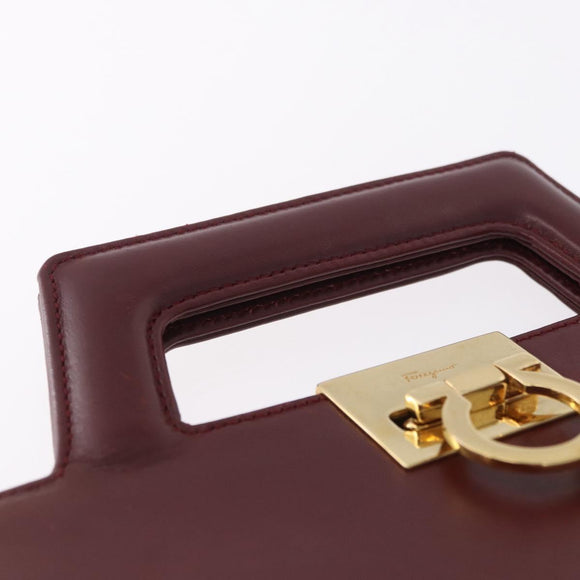 Salvatore Ferragamo Gancini Backpack Leather Bordeaux Gold Auth ka5613A