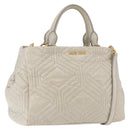 Miu Miu Matelasse Hand Bag Leather 2way Beige Gold Auth ka5616V-1