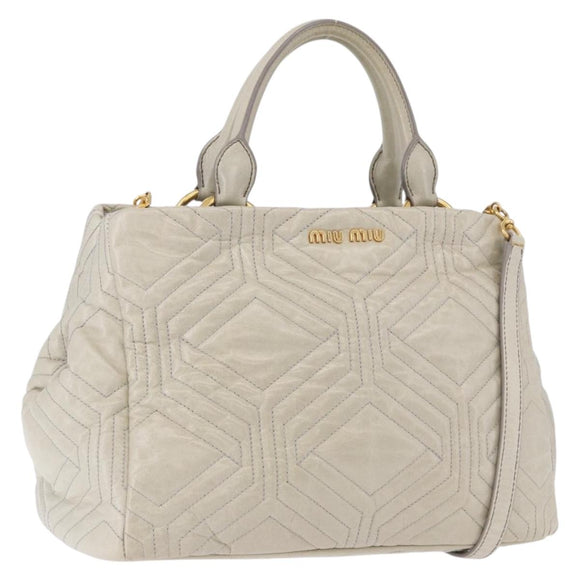 Miu Miu Matelasse Hand Bag Leather 2way Beige Gold Auth ka5616V