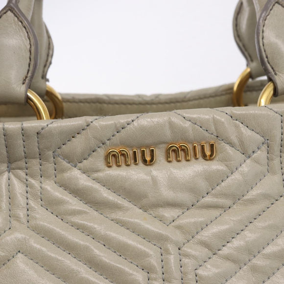 Miu Miu Matelasse Hand Bag Leather 2way Beige Gold Auth ka5616V