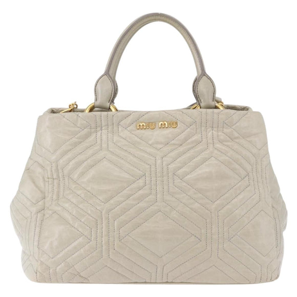Miu Miu Matelasse Hand Bag Leather 2way Beige Gold Auth ka5616V