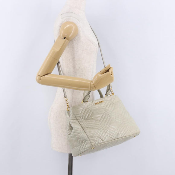 Miu Miu Matelasse Hand Bag Leather 2way Beige Gold Auth ka5616V