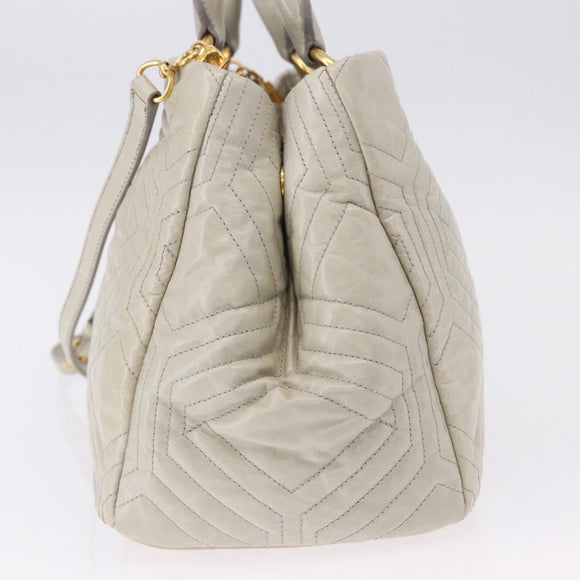 Miu Miu Matelasse Hand Bag Leather 2way Beige Gold Auth ka5616V