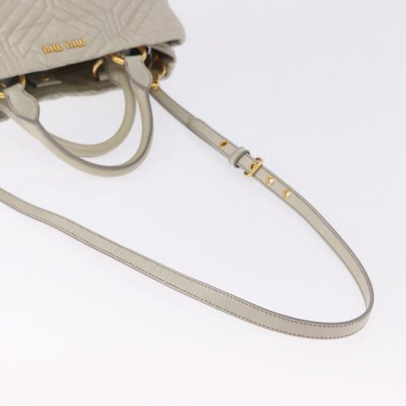 Miu Miu Matelasse Hand Bag Leather 2way Beige Gold Auth ka5616V