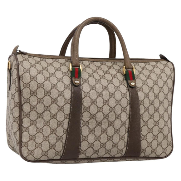 GUCCI GG Supreme Web Sherry Line Hand Bag PVC Beige Gold 39 02 041 Auth ka5618