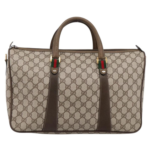 GUCCI GG Supreme Web Sherry Line Hand Bag PVC Beige Gold 39 02 041 Auth ka5618