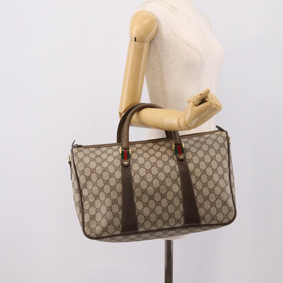 GUCCI GG Supreme Web Sherry Line Hand Bag PVC Beige Gold 39 02 041 Auth ka5618