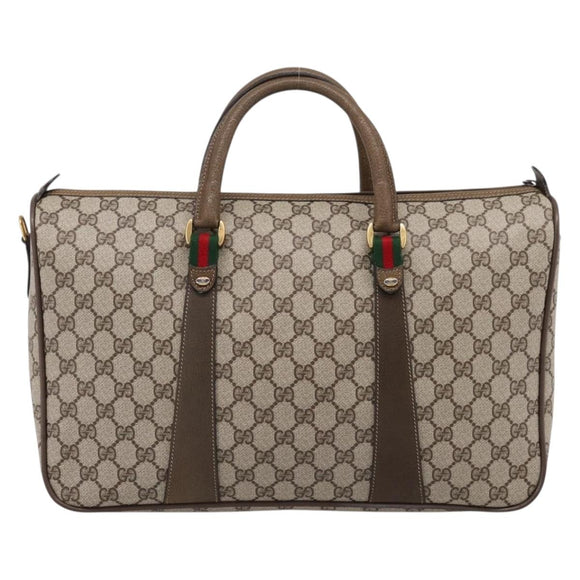 GUCCI GG Supreme Web Sherry Line Hand Bag PVC Beige Gold 39 02 041 Auth ka5618