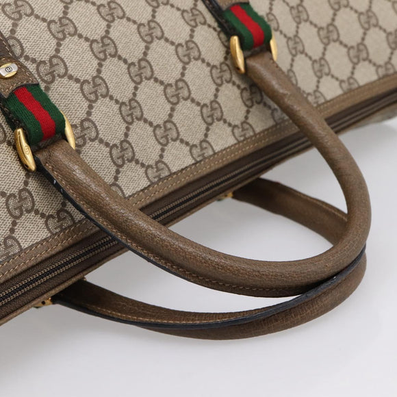 GUCCI GG Supreme Web Sherry Line Hand Bag PVC Beige Gold 39 02 041 Auth ka5618